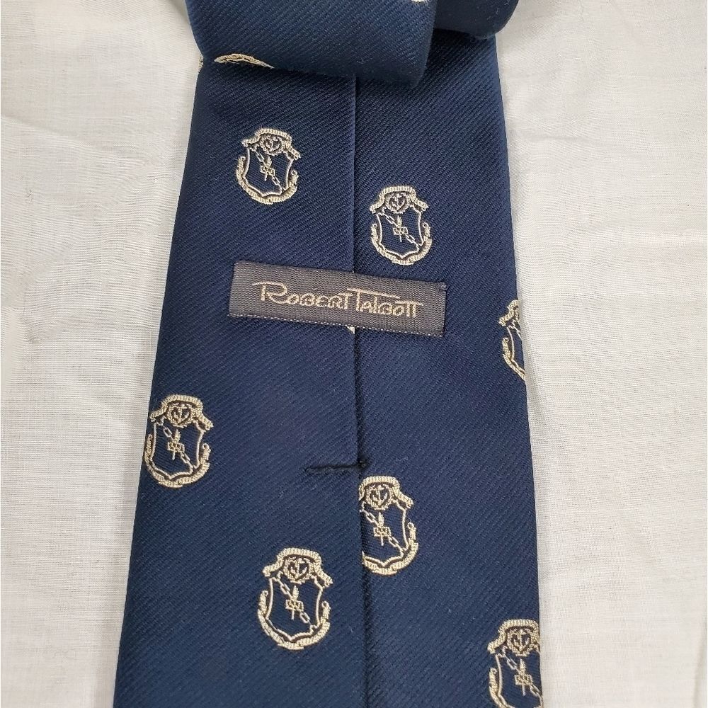 Robert Talbott hand sewn dark blue and gold logo tie - Picture 7 of 9